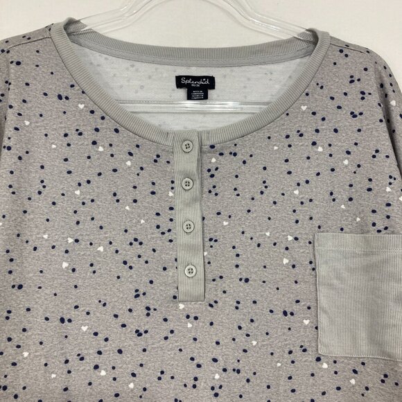 Splendid size 3X Gray Blue Polka Dot Henley Stretch Knit Long Sleeve Casual Top - Picture 6 of 10